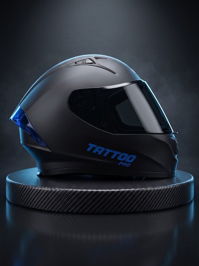Casco Cerrado Tattoo Pro Negro Mate/Azul